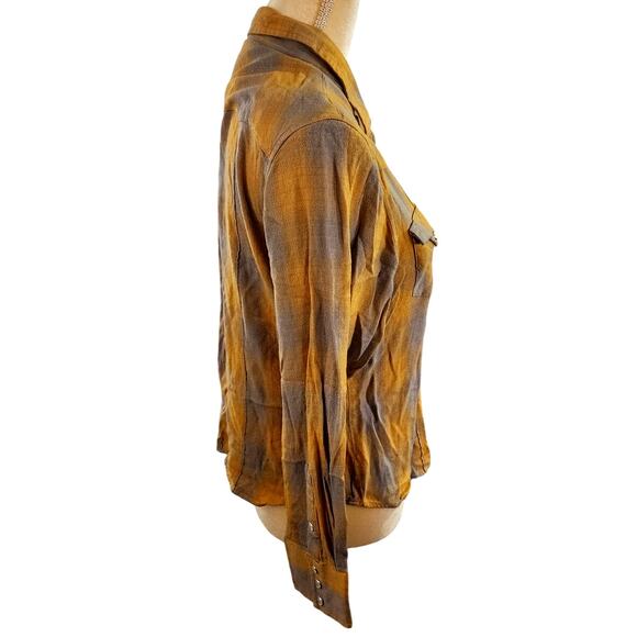 Vintage Roper Women's Yellow Gray Long Sleeve Pearl Snap Down Shirt Size XL - Picture 2 of 7